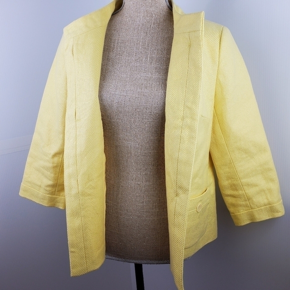 TALBOTS women blazer size 10P yellow 100% linen - Picture 5 of 16